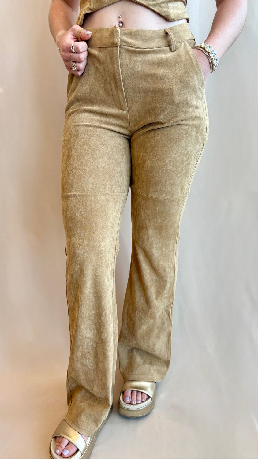 FAUX SUEDE SEMI FLARE PANTS