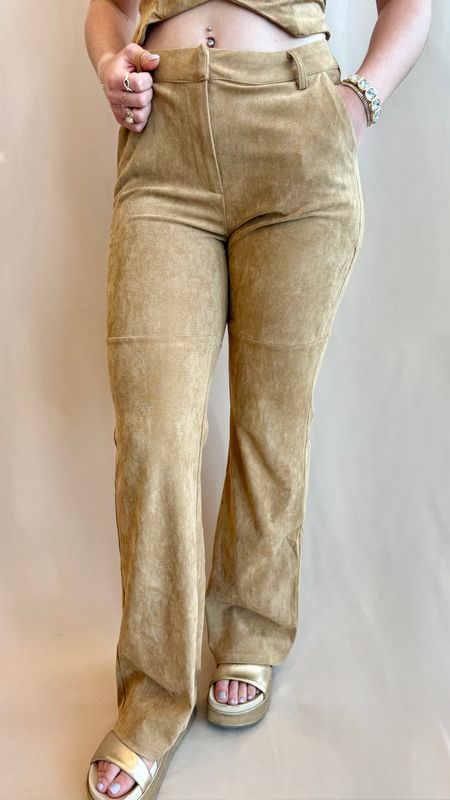 FAUX SUEDE SEMI FLARE PANTS