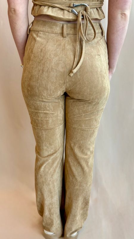FAUX SUEDE SEMI FLARE PANTS