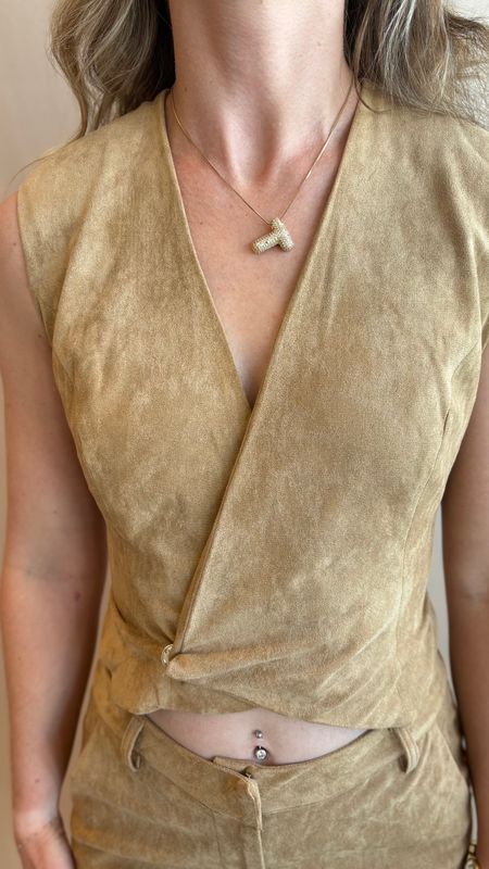 FAUX SUEDE BELTED WRAP VEST