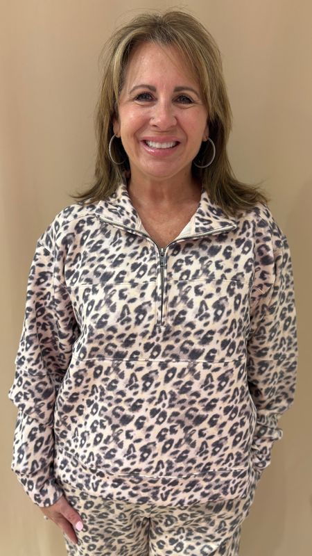 LEOPARD PRINT CLOUD QUARTER ZIP