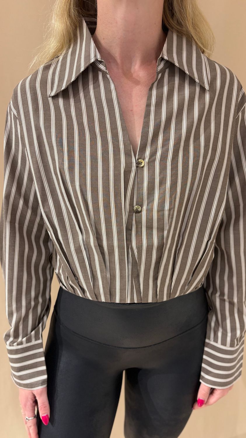 STRIPED COLLARED BLOUSE