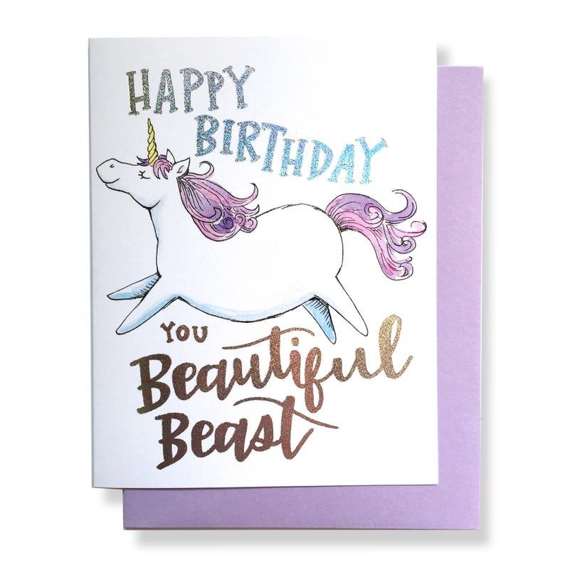 Card - Birthday: Beautiful Unicorn Beast