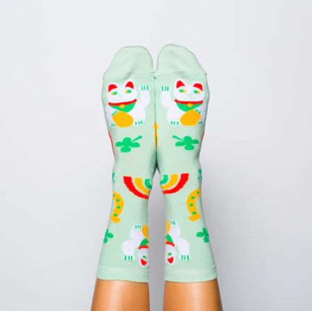Socks - Women's Crew: Lucky Cat &amp; Clover