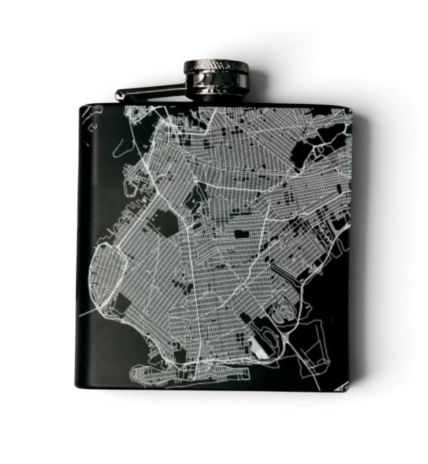 Brooklyn Map Hip Flask in Matte Black