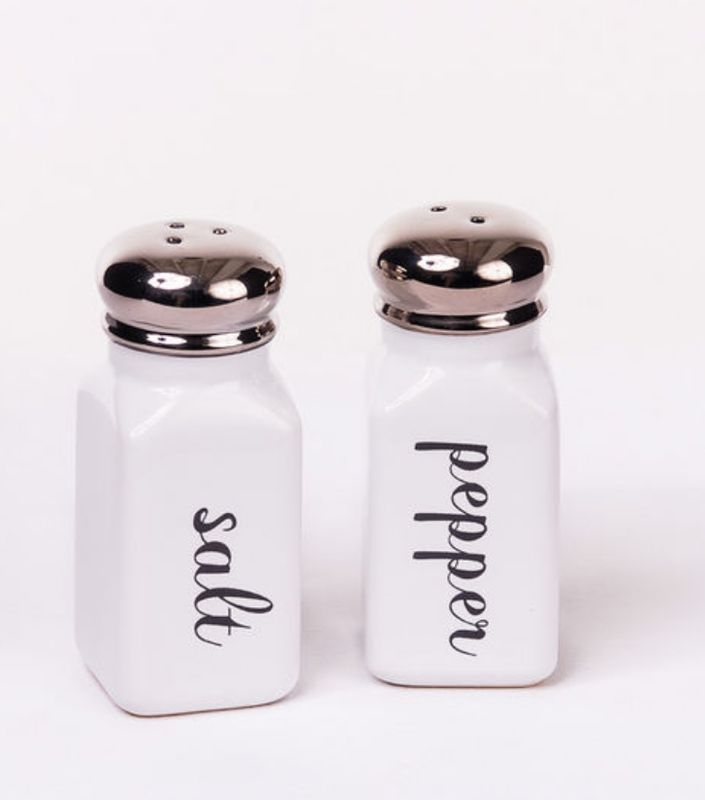 Salt and Pepper white stoneware with chrome tops