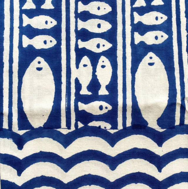 Tablecloth (60x60)- Striped Blue Fish
