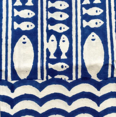 Tablecloth (60x60)- Striped Blue Fish