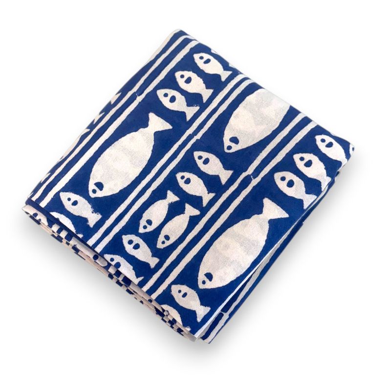Tablecloth (60x60)- Striped Blue Fish