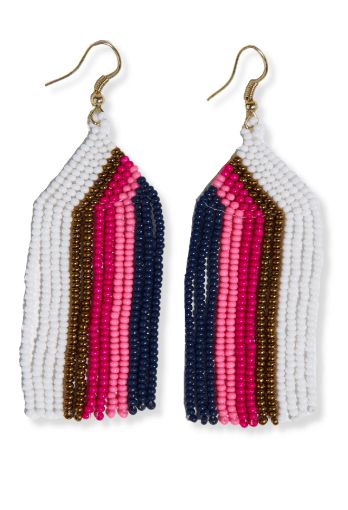Earrings - Dangle: Bead Fringe Gold, Pink, Hot Pink, Teal