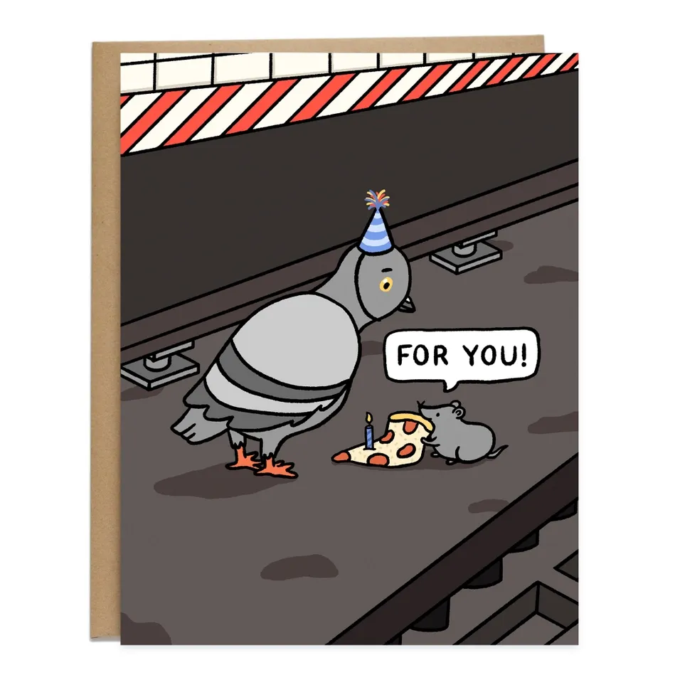 Card - Birthday: NYC Pizza Cake Rat &amp; Pigeon