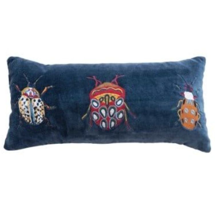 Pillow - Lumbar: Embroidered Beetles