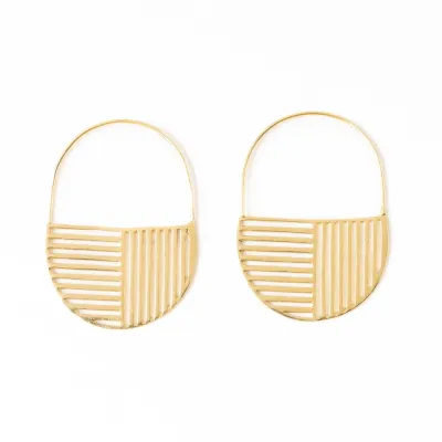 Earrings - Dangle: Brass Opposite Lines Hoop