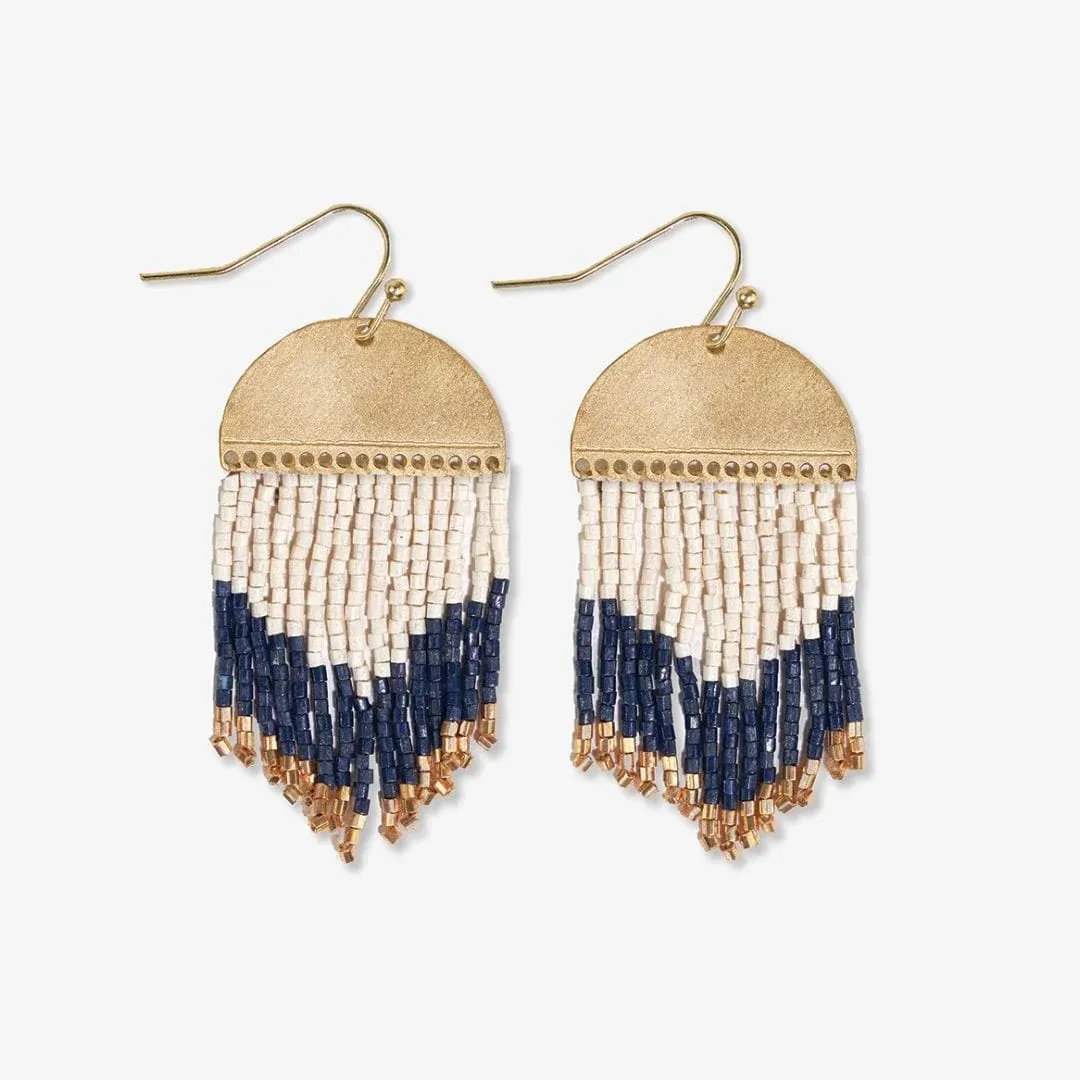 Earrings - Dangle: I+A Fringe on Half Circle, Navy/Light Blue/White