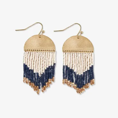 Earrings - Dangle: I+A Fringe on Half Circle, Navy/Light Blue/White
