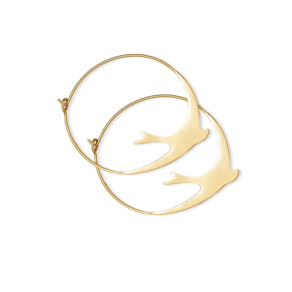 Earrings - Circle Birds Brass Hoop