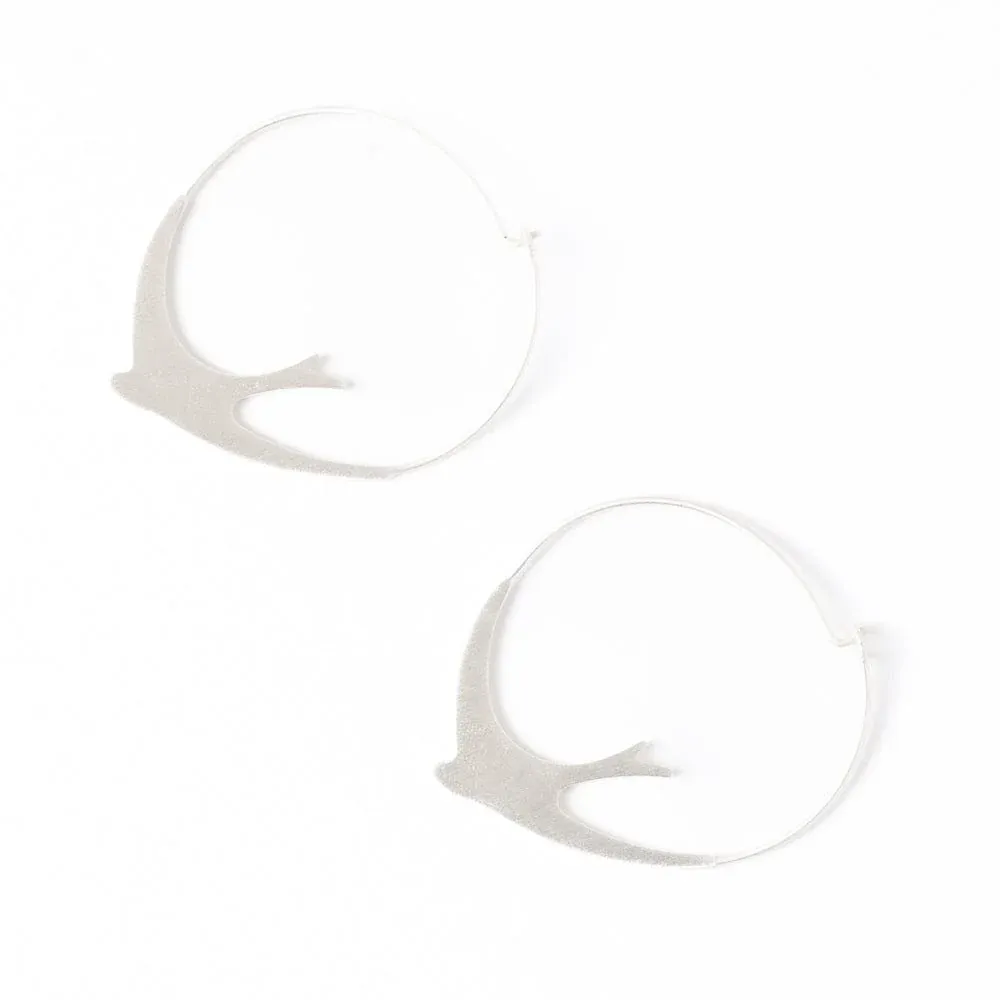 Earrings - Circle Bird Silver Hoop