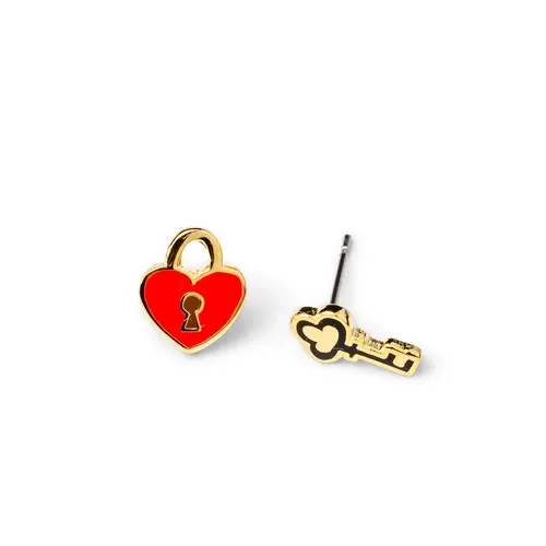 Earrings - Stud: Heart Lock and Key