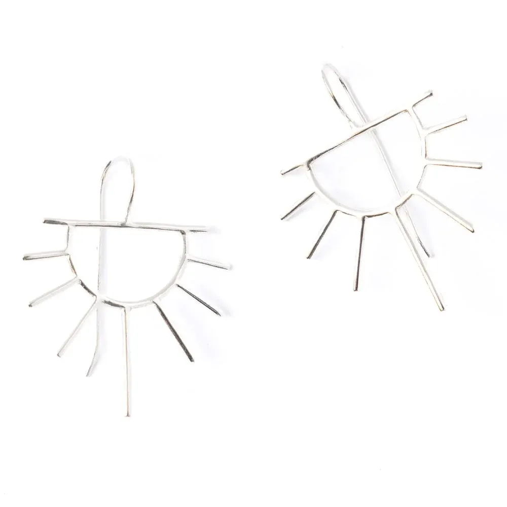 Earrings - Silver: Gretchen/Threader, Half Sun