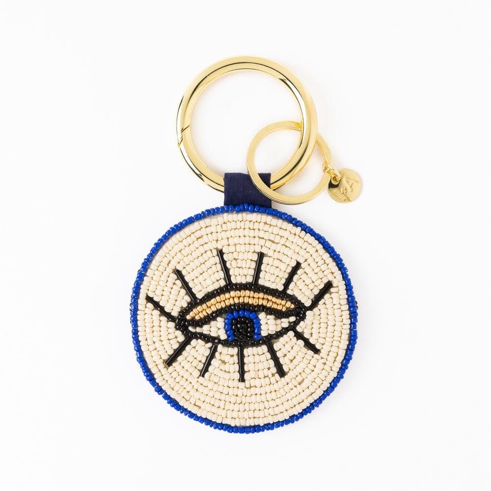 Bag Charm Keyring - Beaded Evil Eye/Heart