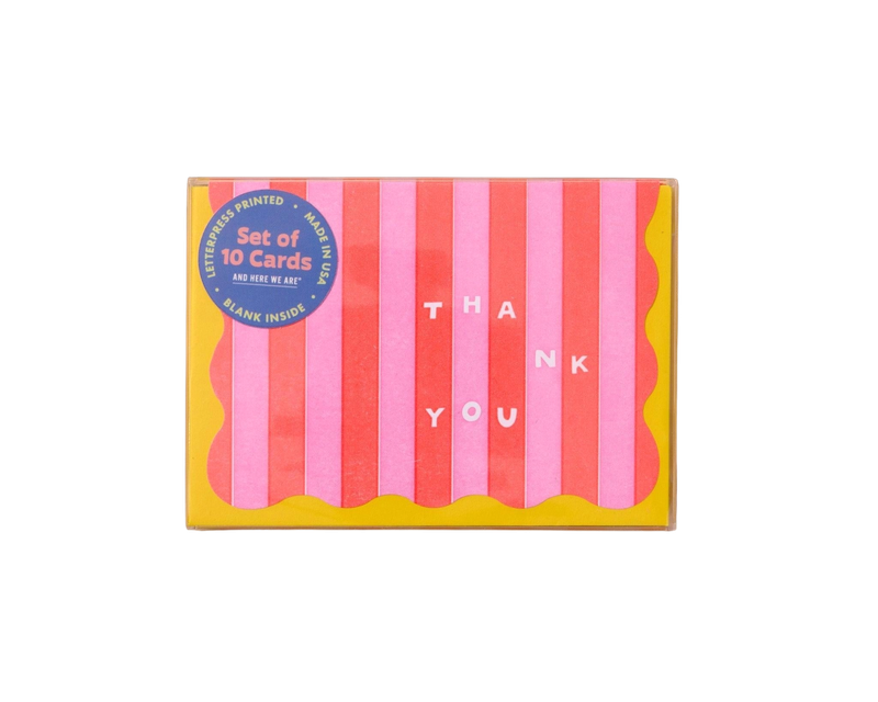 Boxed Cards - Thank You: Stripe Scalloped Red/Pink (10)