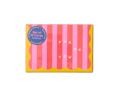 Boxed Cards - Thank You: Stripe Scalloped Red/Pink (10)