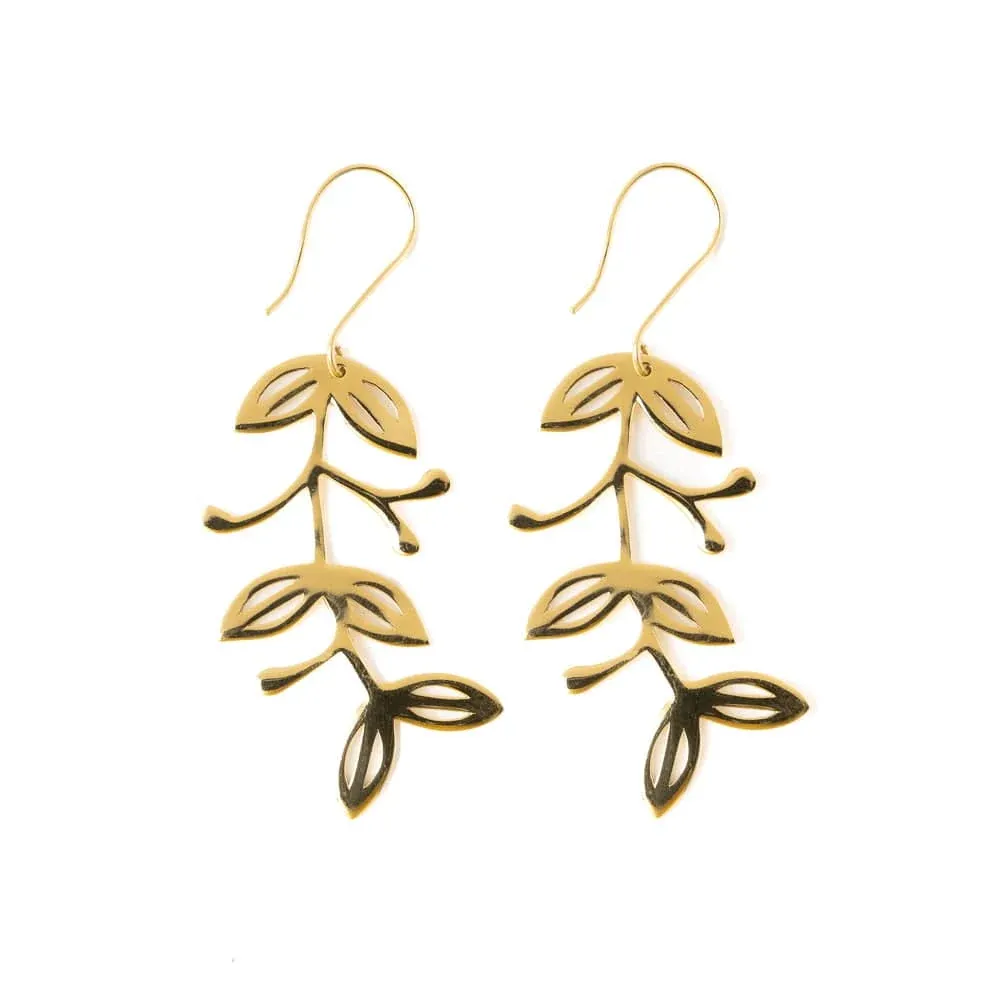 Earrings - Threader Brass Vera Abstract Leaves