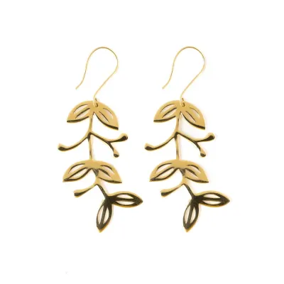 Earrings - Threader Brass Vera Abstract Leaves