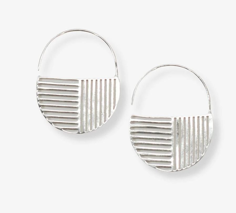 Earrings - Maggie Opposite Lines Hoop Silver