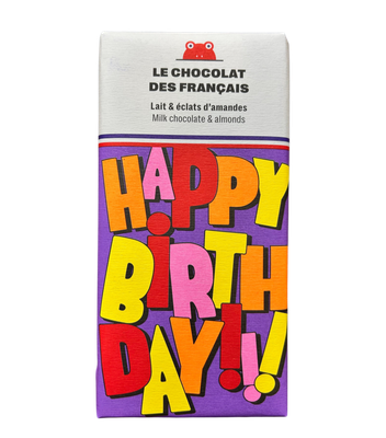 Chocolate Bar - 2.5oz French: Happy Birthday: Milk w/ Almonds