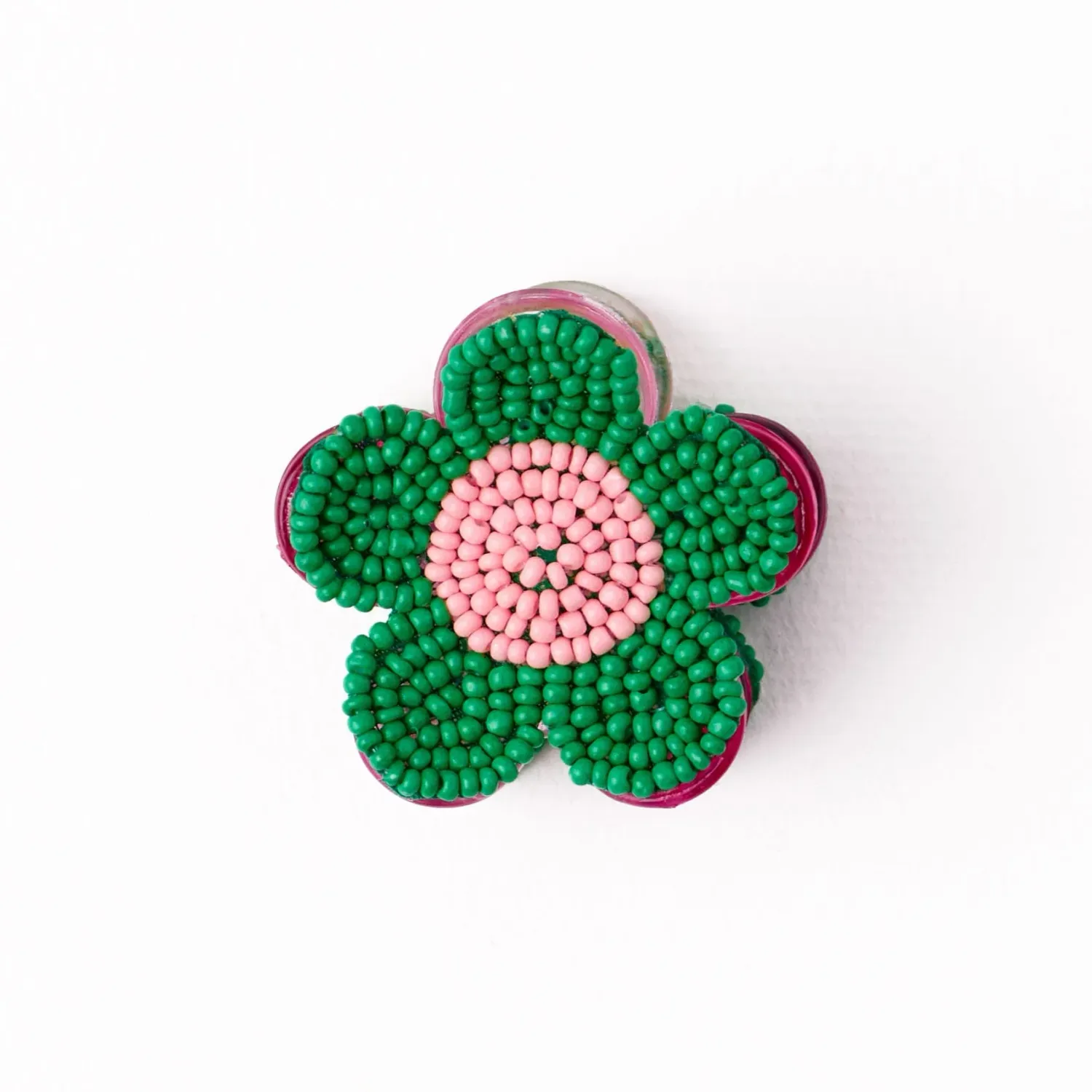 Hair Claw - Beaded Flower: Kelly Green and Pink