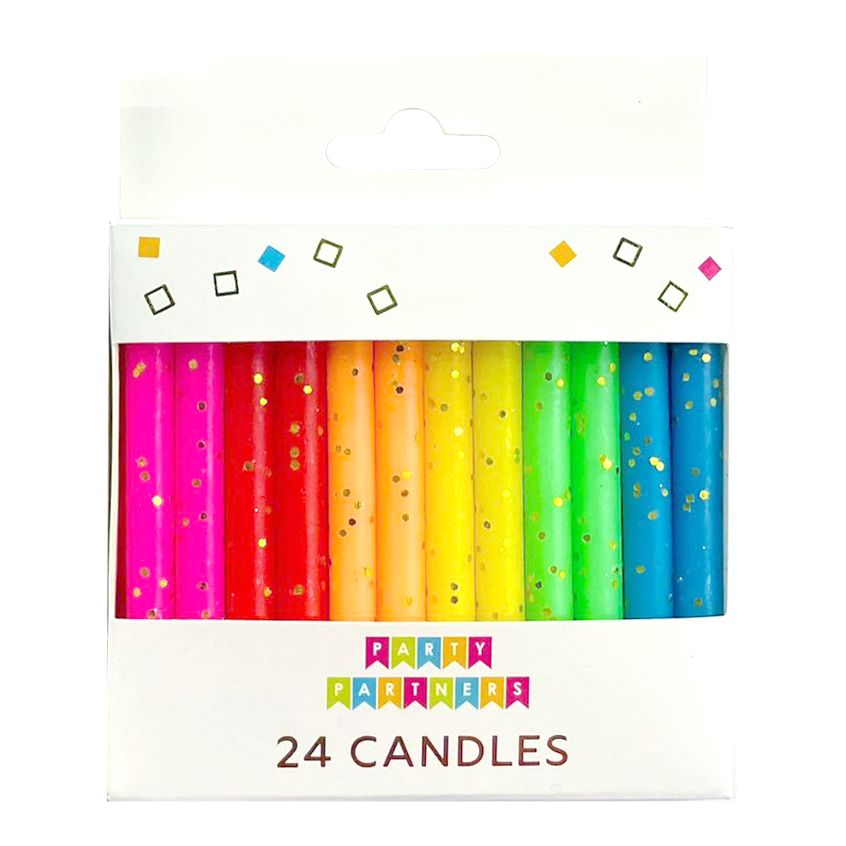 Birthday Candles - Rainbow with Gold Glitter