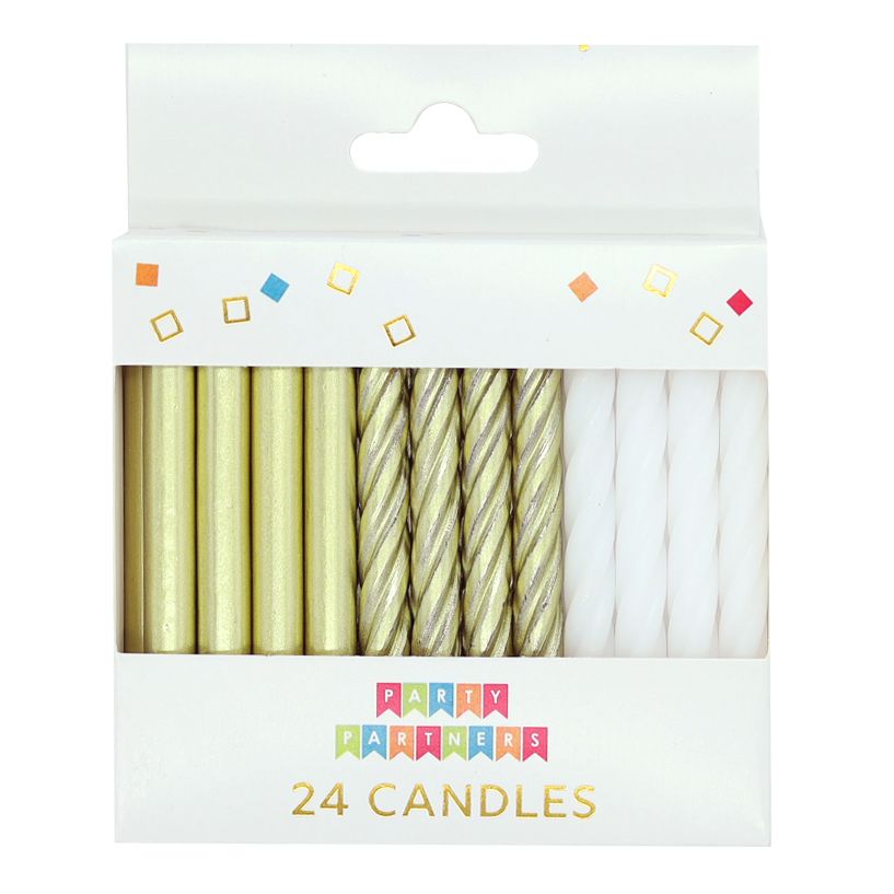 Birthday Candles - Gold Metallic &amp; White 24