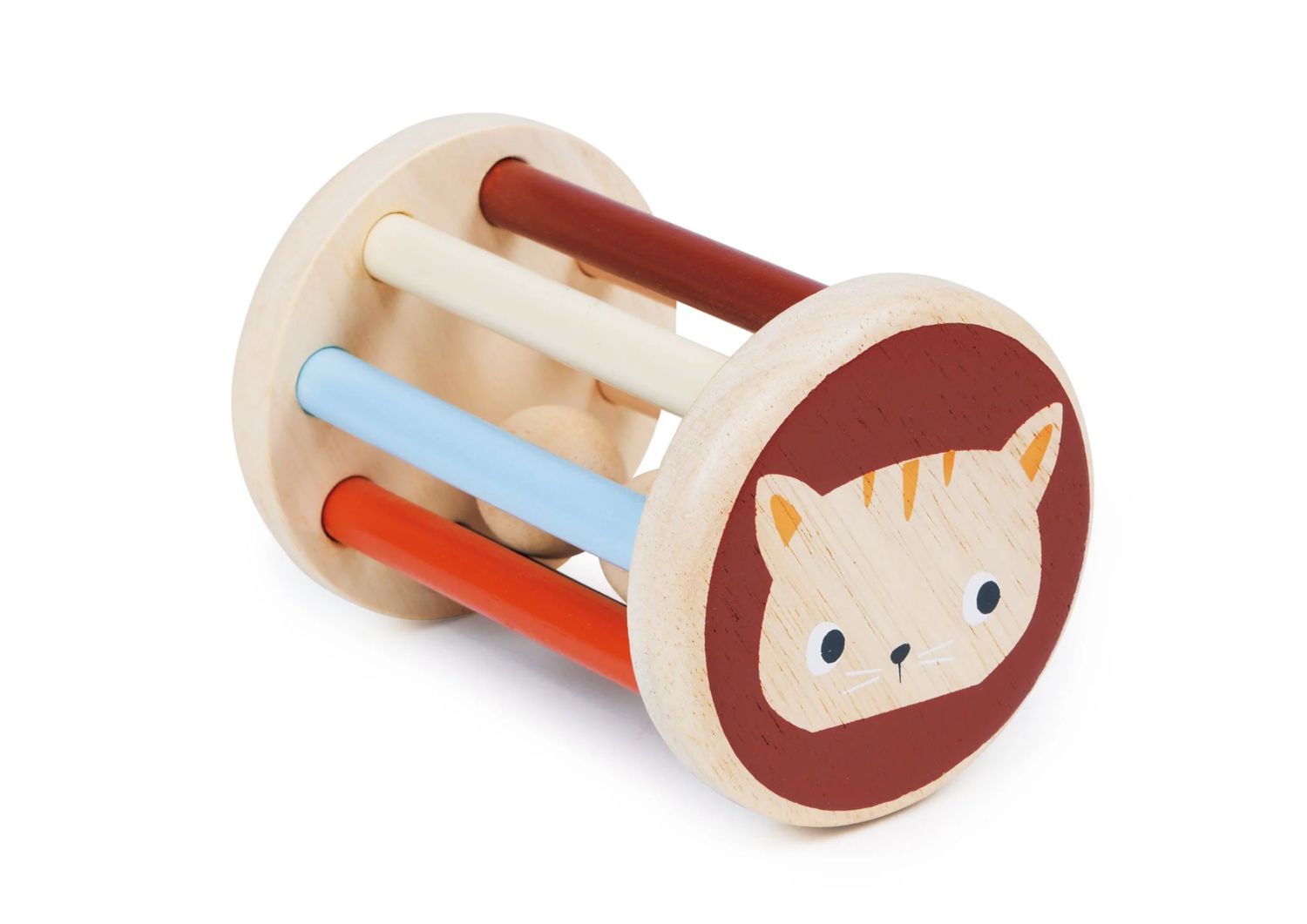 Wooden Kids Toy - Rolling Kitten Rattle