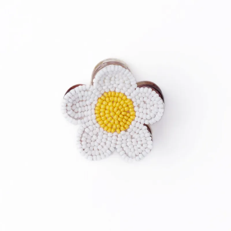 Hair Claw - Beaded Flower: White and Yellow
