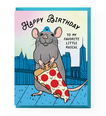 Card - Birthday: Little Rascal Pizza Rat