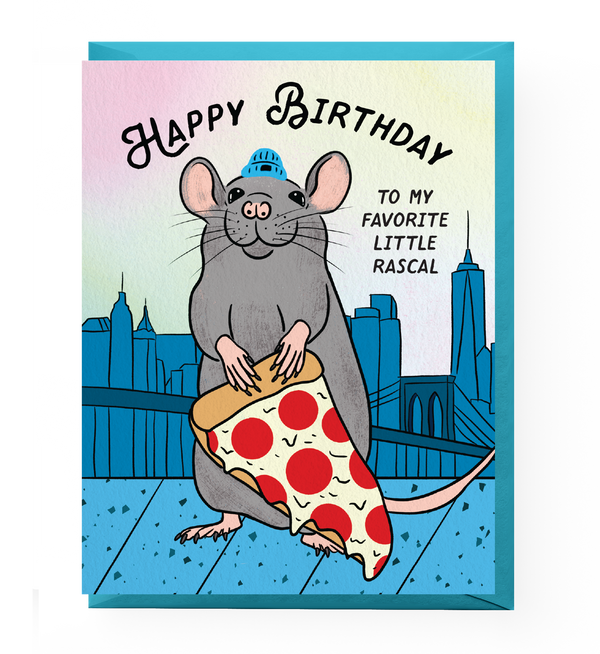 Card - Birthday: Little Rascal Pizza Rat