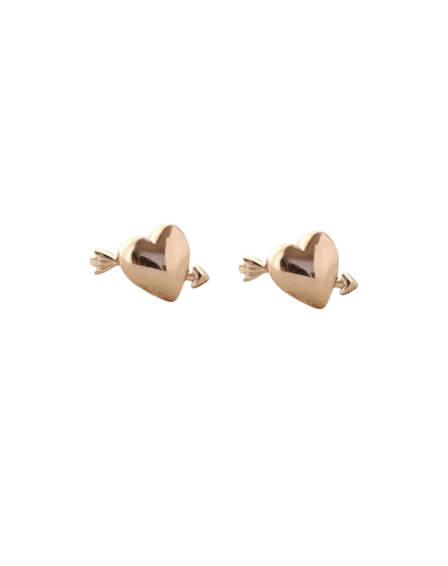 Earrings - Stud: Gold Heart with Arrow