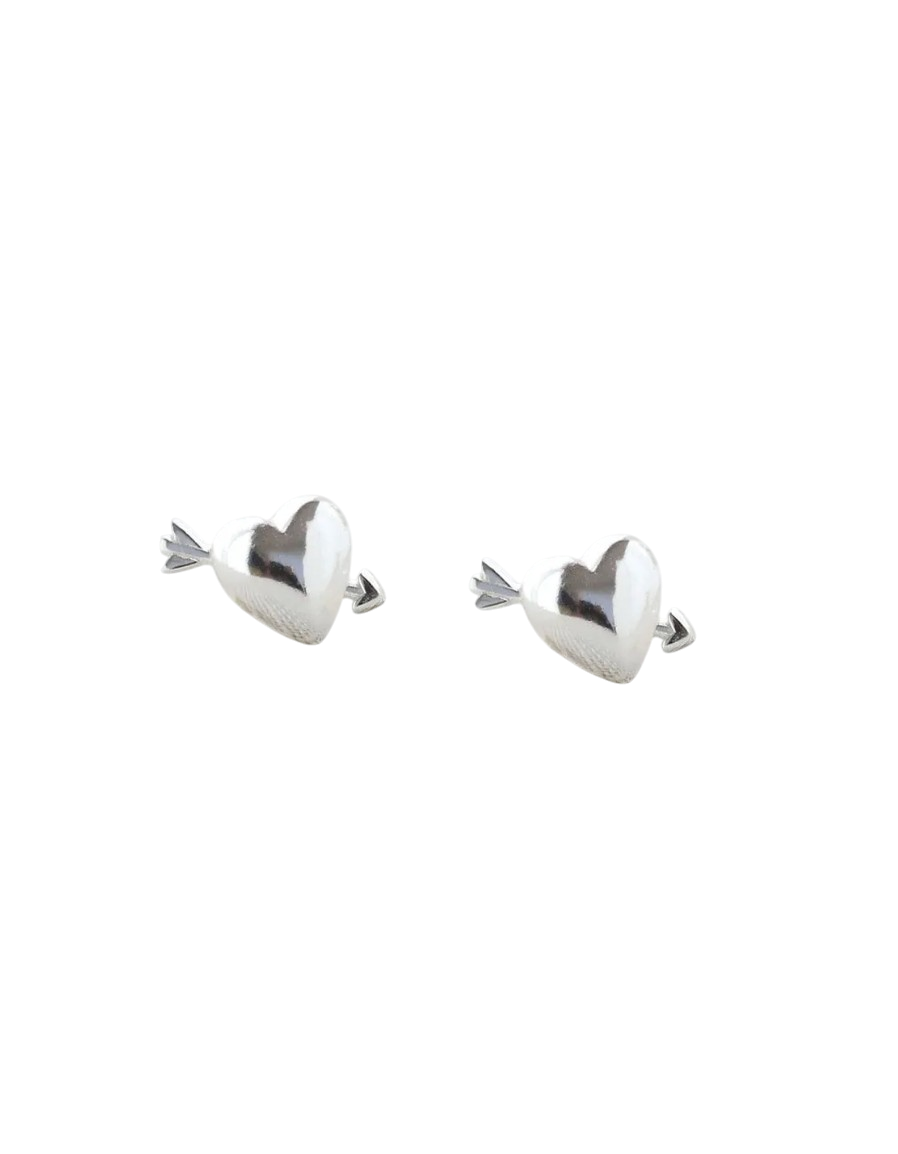 Earrings - Stud: Silver Heart with Arrow