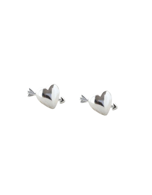 Earrings - Stud: Silver Heart with Arrow