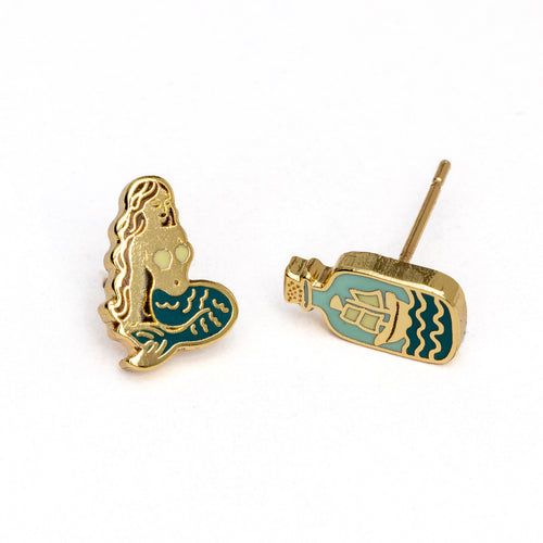 Earrings - Stud: Mermaid and Bottle