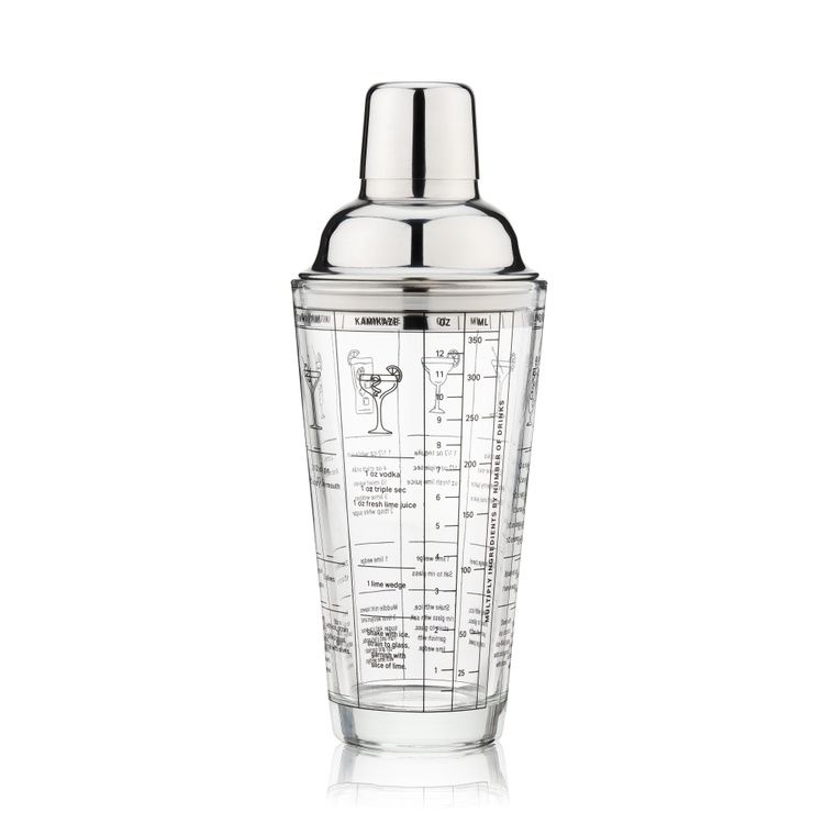 Cocktail Shaker - 7 Recipe Glass &amp; Stainless Steel