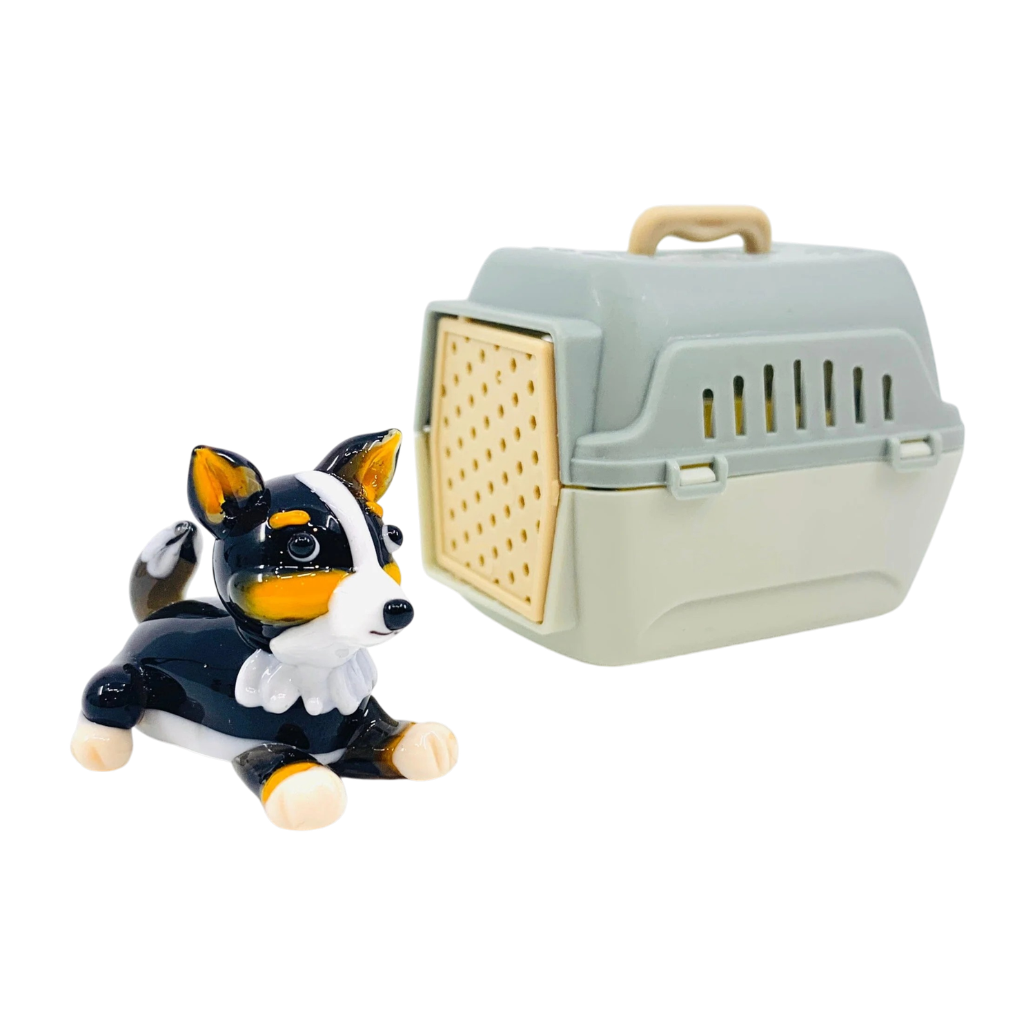 Tiny Glass Trinket - Dog with Carrier Asst