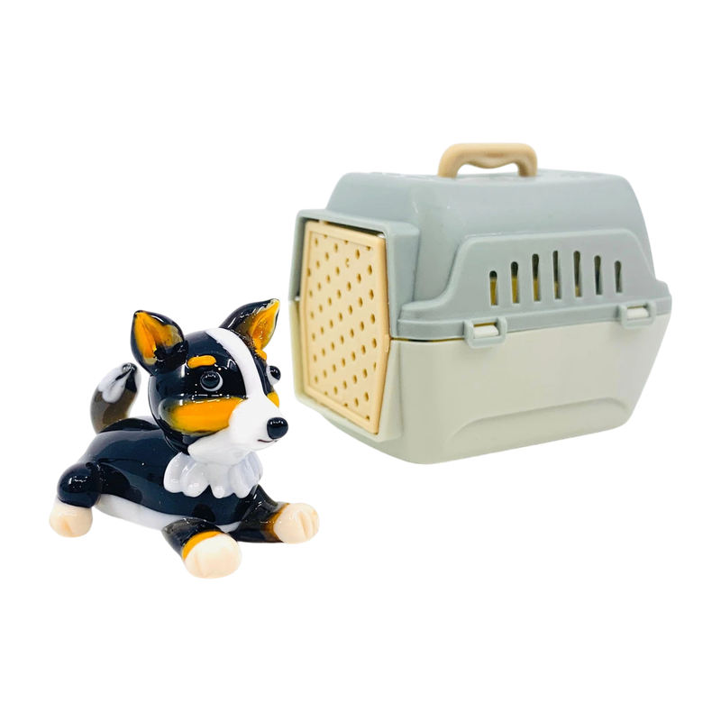 Tiny Glass Trinket - Dog with Carrier Asst