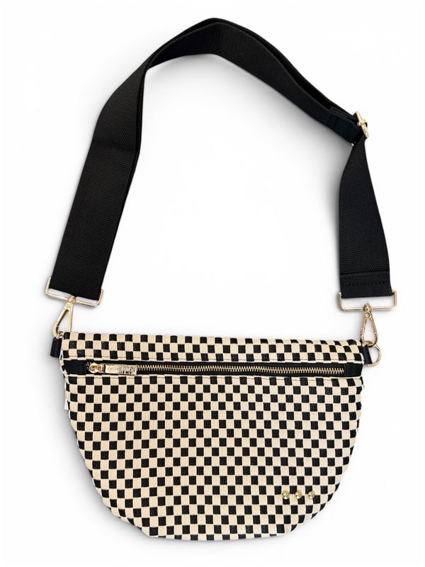 Crossbody Bag - Woven Checkered Black
