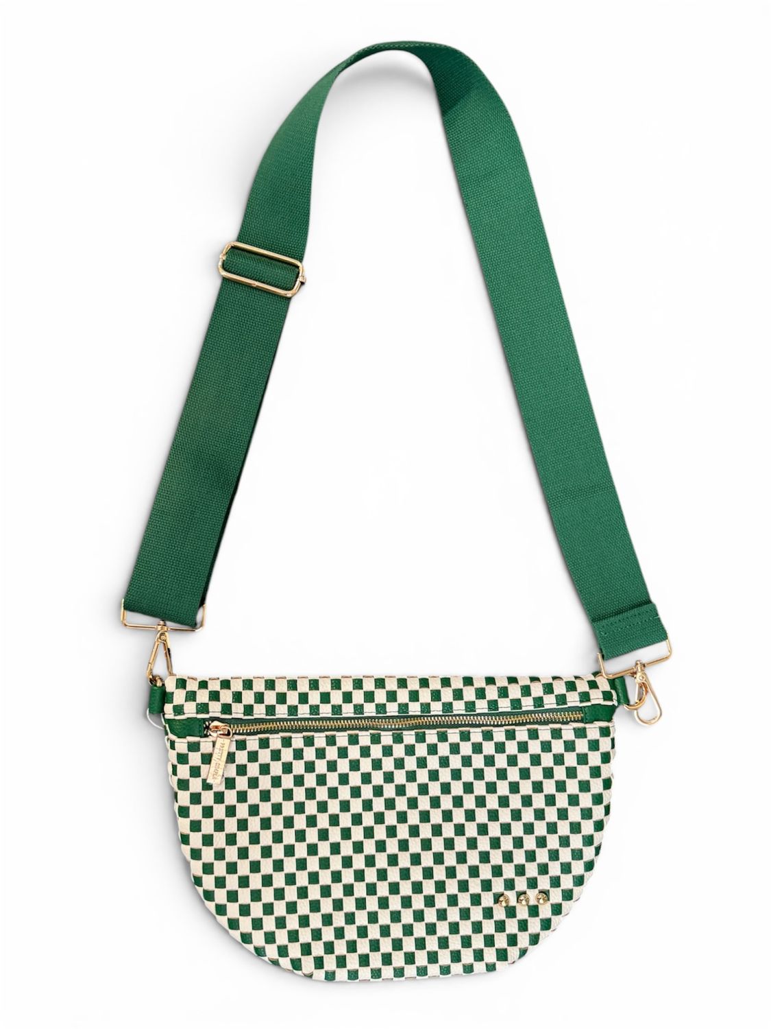 Crossbody Bag - Woven Checkered Emerald