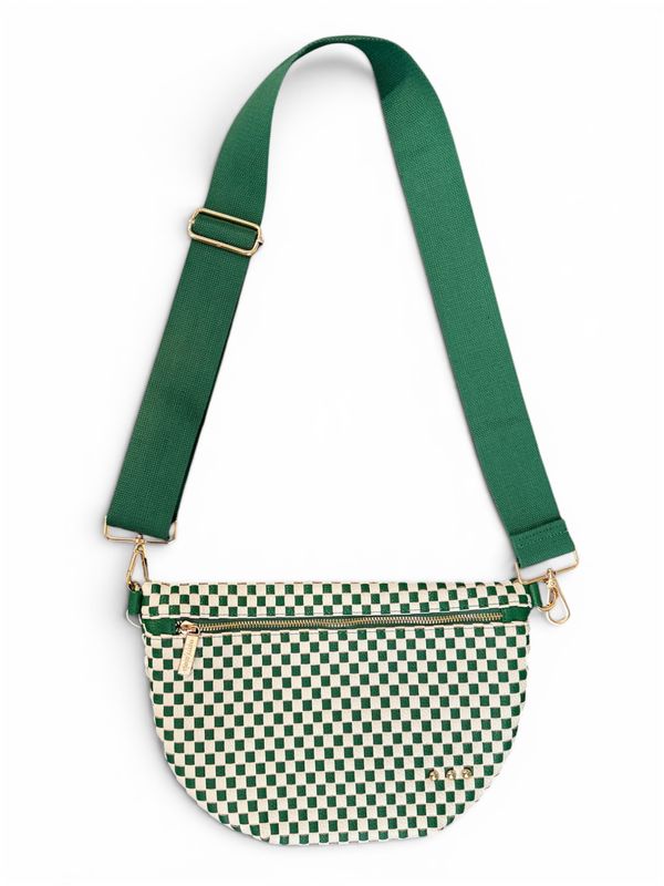 Crossbody Bag - Woven Checkered Emerald