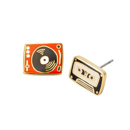 Earrings - Stud: YOW Record Player and Tape