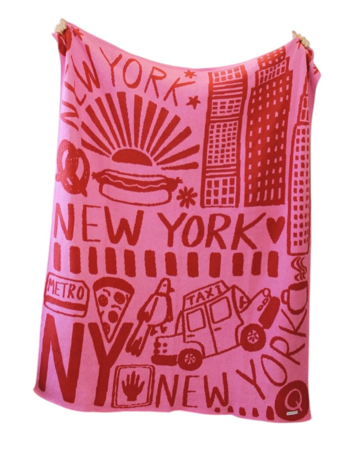 Knit Blanket - NY Big Apple Pink and Red