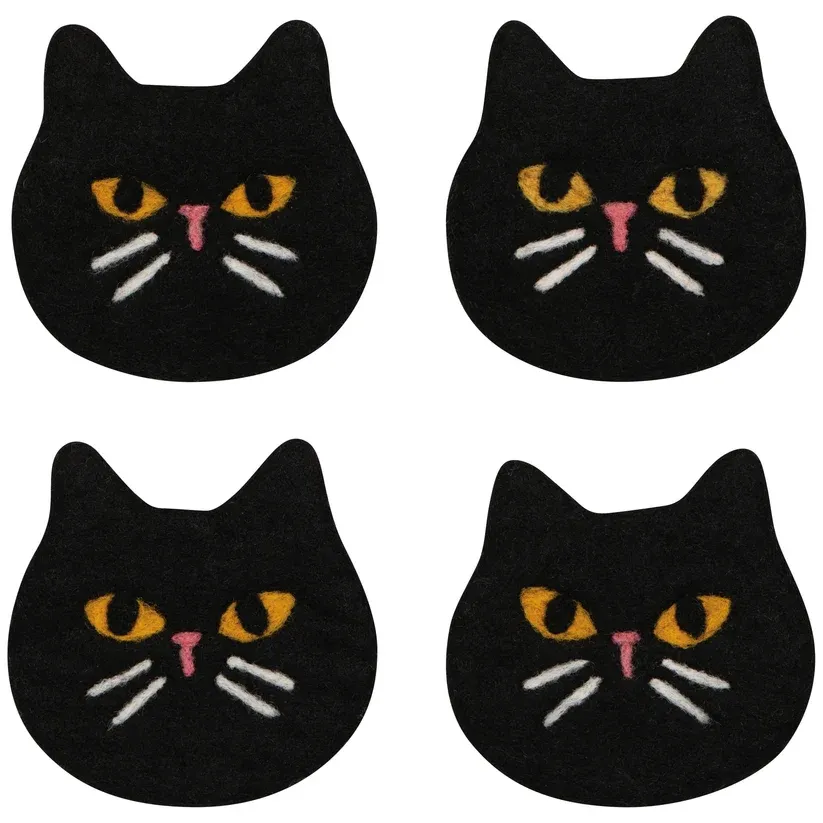 Coaster - set of 4: Felt Black Cats